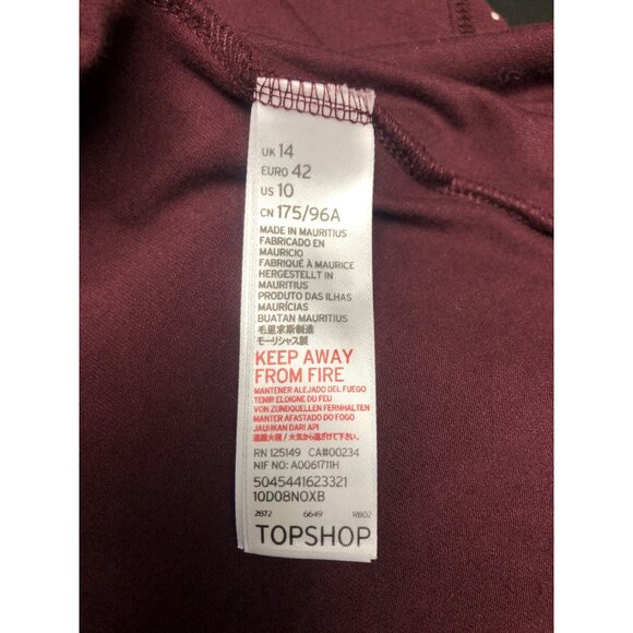 TopShop Peasant Dress Womens Size 10 Maroon White Polka Dots Smocked Long Sleeve - Picture 8 of 10